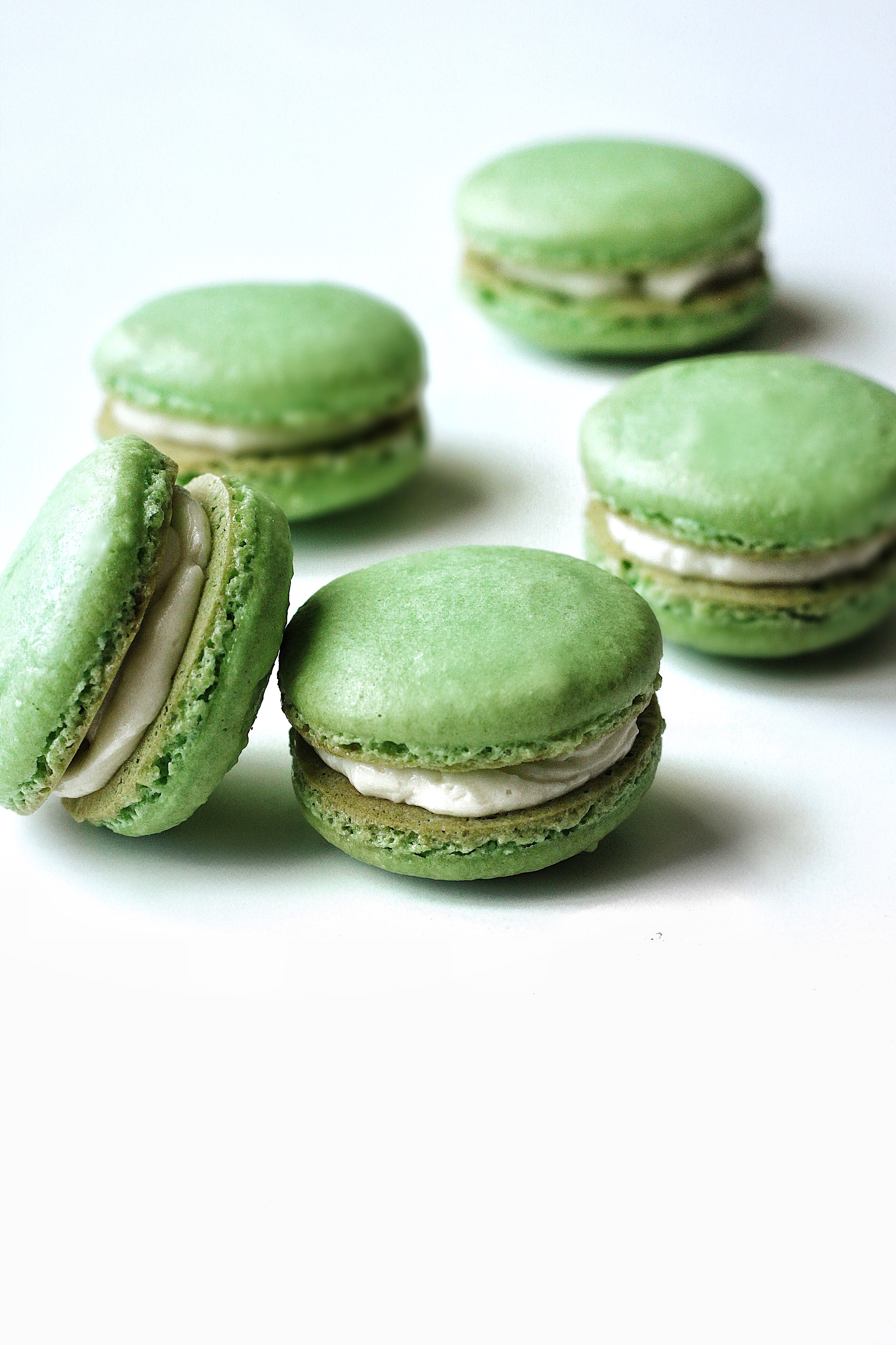 Pandan French Macarons with Coconut Buttercream Filling