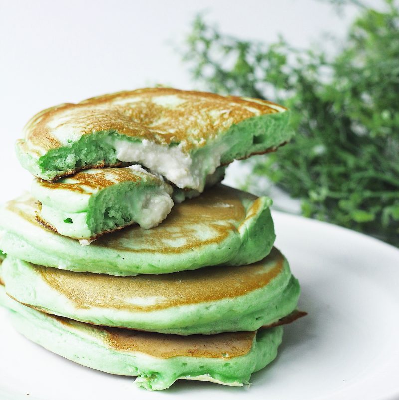 Pandan Pancakes with Coconut Custard Filling - Couple Eats Food