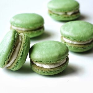 Pandan French Macarons with Coconut Buttercream Filling