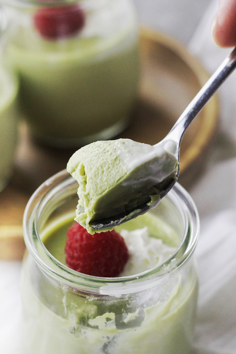 Spoonful of matcha panna cotta