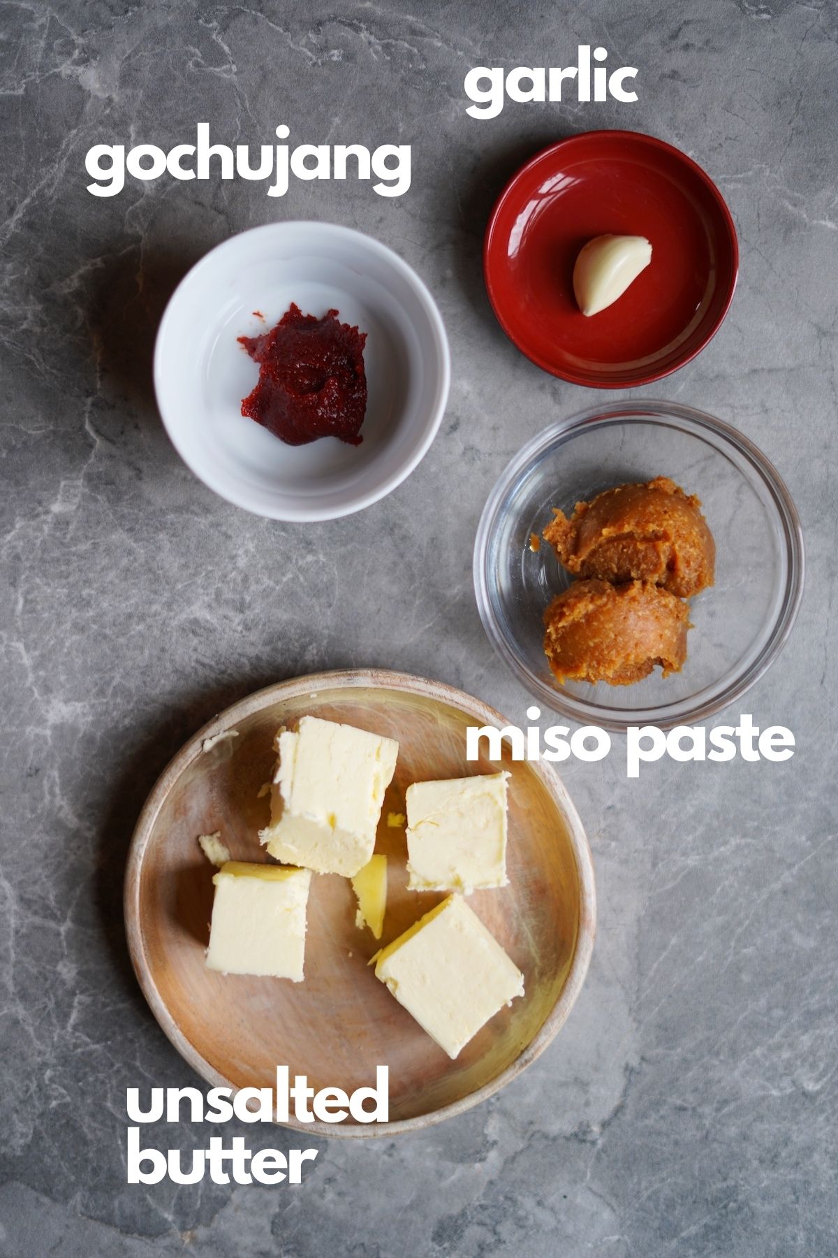 Ingredients to make miso butter.