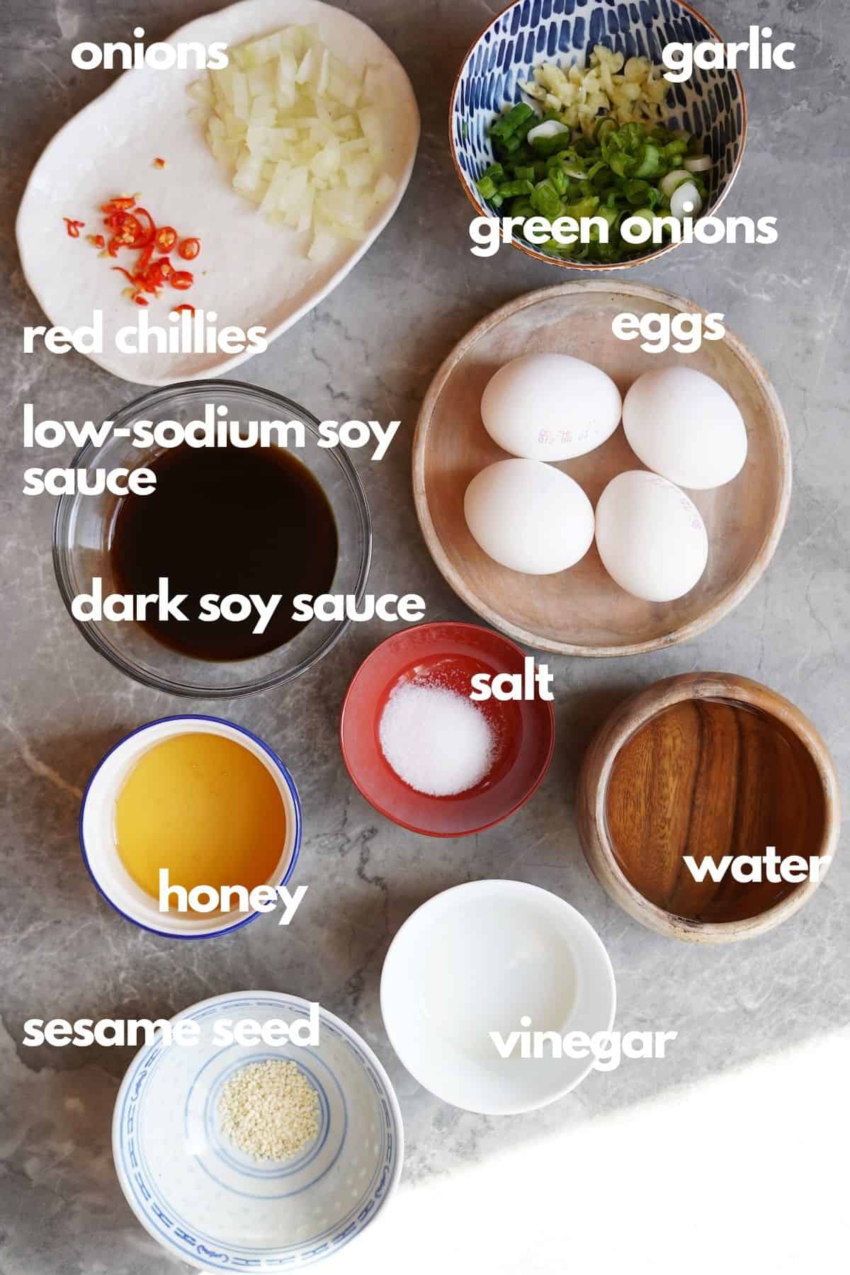 ingredients needed to make Korean marinated eggs.
